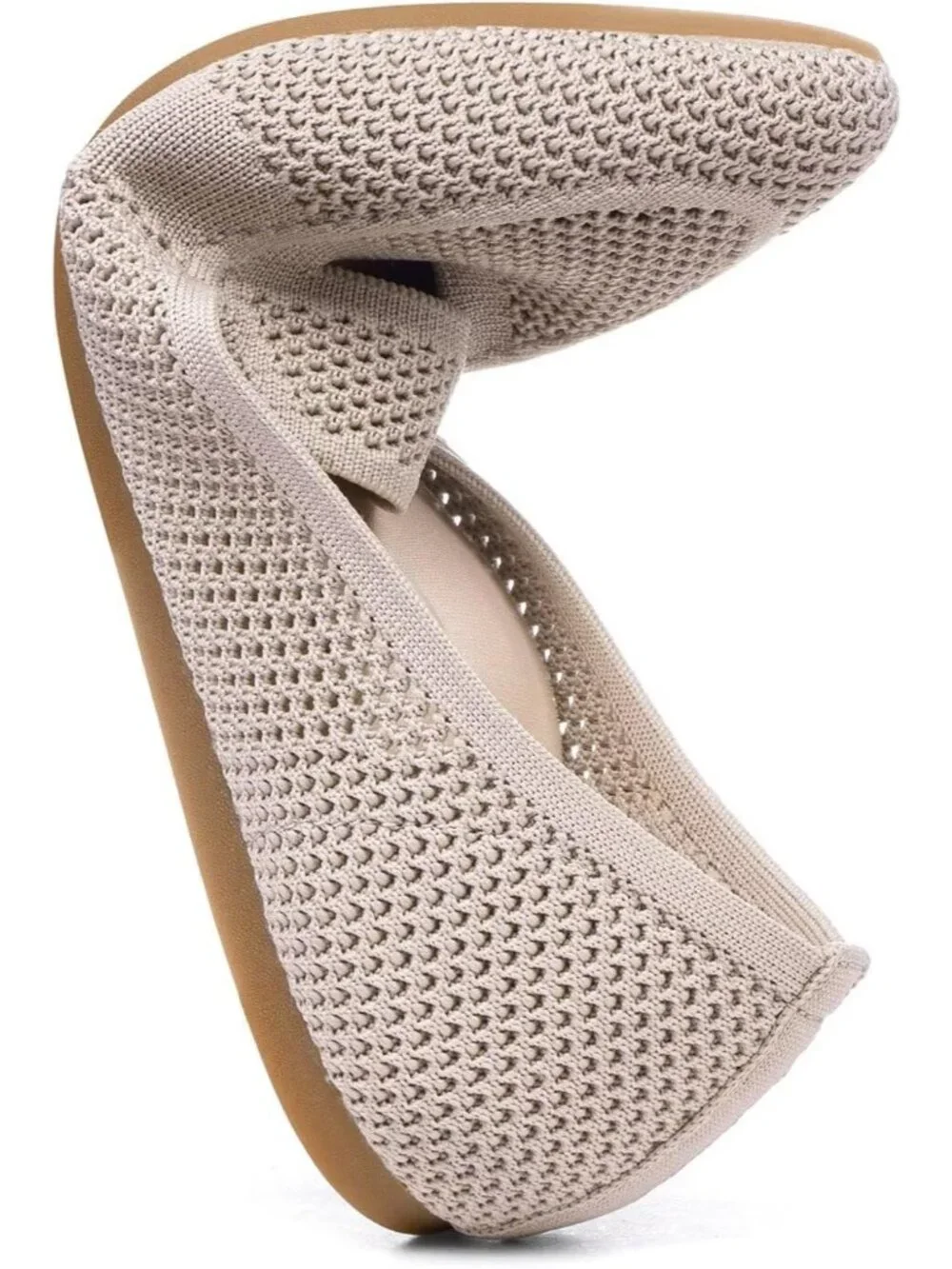 Womens Camel Pointed Toe Penny Dressy Ballet Knit Mesh Slip On Flat Loafer Shoes